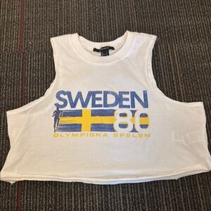 Forever 21 White and Blue Cut Out Crop Tank Top